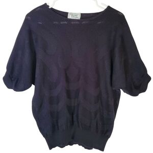 7406 * Herald House Pattern Short Sleeve Sweater Black Size L Vintage